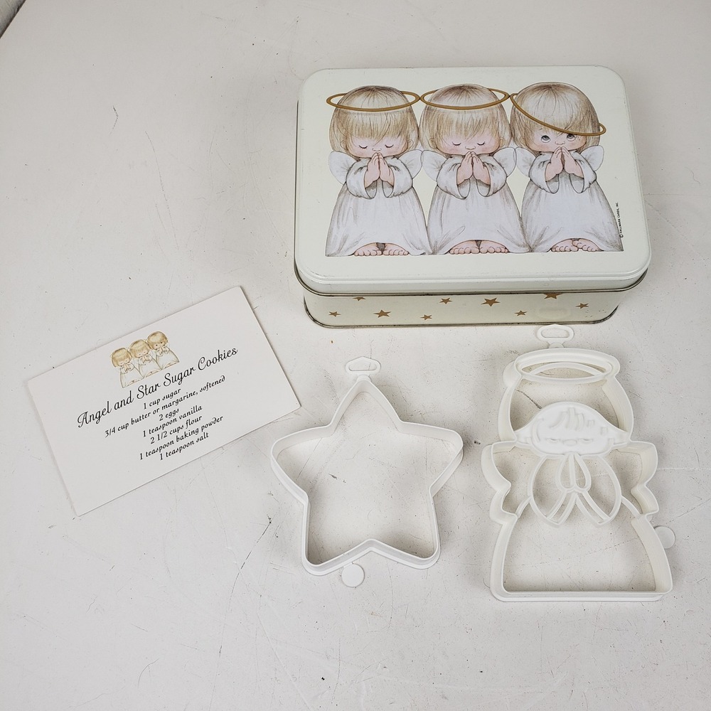 Vintage Hallmark Praying Angels Angel and Star Cookie Cutter Set In Tin + Recipe
